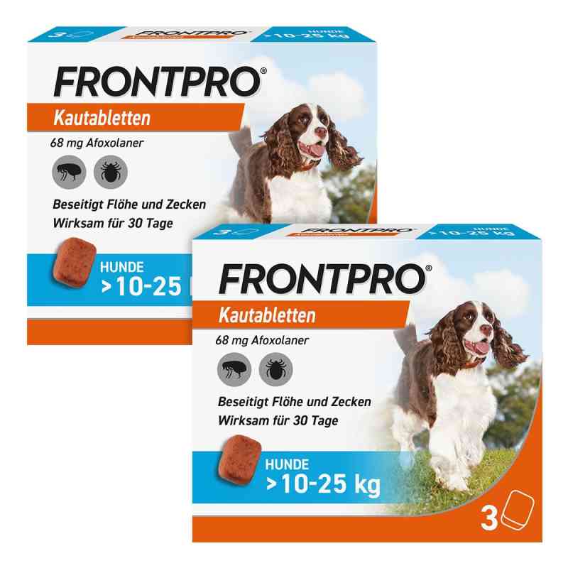 FRONTPRO Kautabletten für Hunde gegen Zecken & Flöhe 10-25 kg 2x3 stk von Boehringer Ingelheim VETMEDICA GmbH PZN 08102412