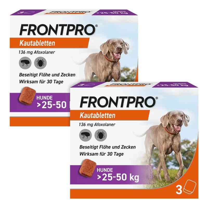 FRONTPRO Kautabletten für Hunde gegen Zecken & Flöhe 25-50 kg 2x3 stk von Boehringer Ingelheim VETMEDICA GmbH PZN 08102413