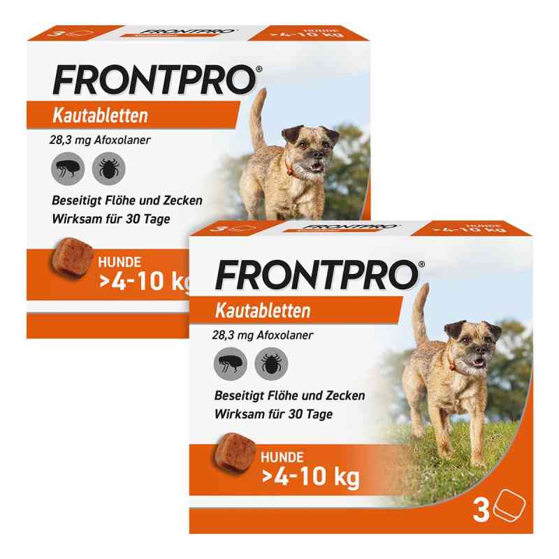 FRONTPRO Kautabletten für Hunde gegen Zecken & Flöhe 4-10 kg 2x3 stk von  PZN 08102411