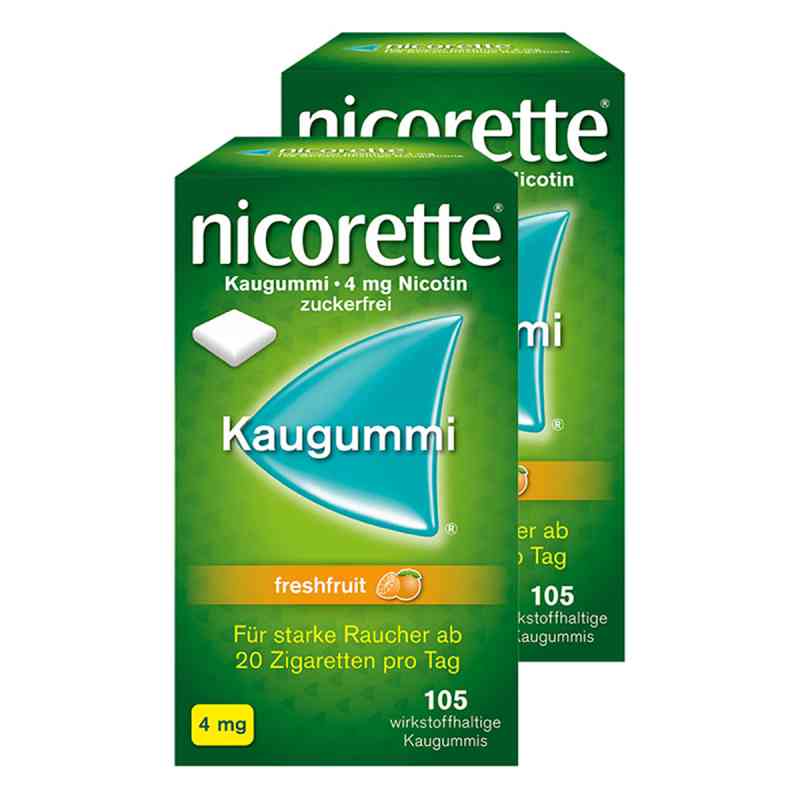 Nicorette 4 mg freshfruit Kaugummi 2 x 105  stk von Johnson & Johnson GmbH (OTC) PZN 08101511
